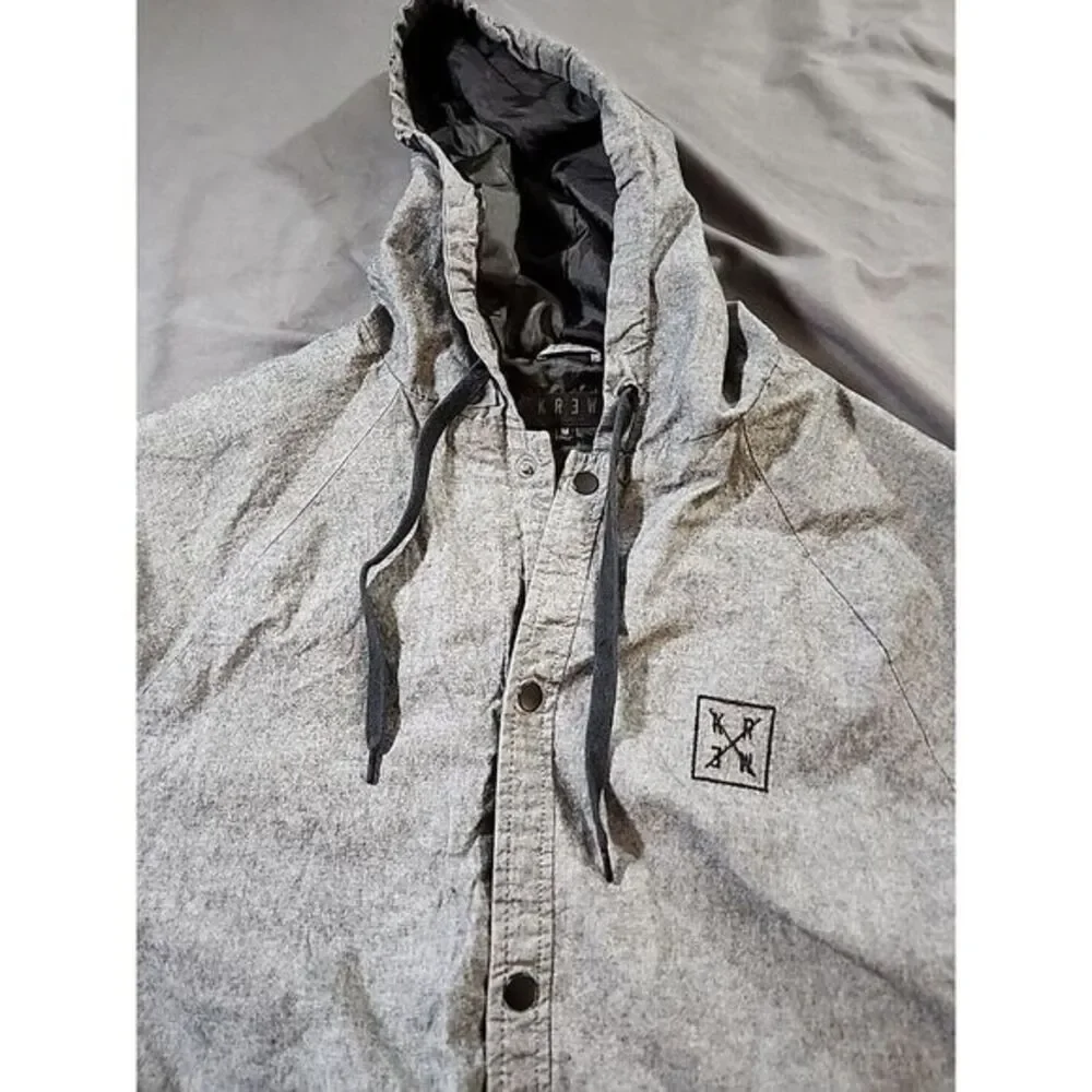Krew Black Denim Snap‎ Up Hoodie Long Sleeve Jacket Mens Size Medium